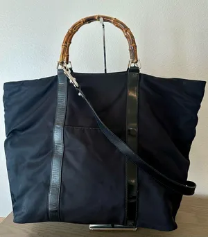 Vintage Gucci Black Bamboo Nylon Tote Bag thumbnail 1