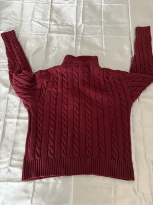 burgundy cable-knit polo sweater by Dress Forum thumbnail 4