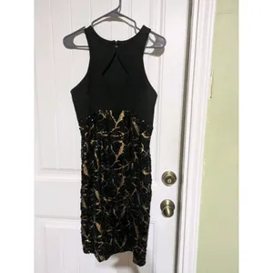 Cache Dress Women Black Gold Sequin Sleeveless Knee Length Cocktail Size 4 thumbnail 10