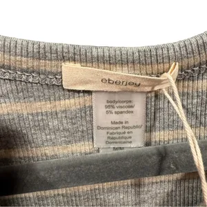 Eberjey‎ Stripe Lounge Logan Walking Ribbed Tank Medium Gray Cream thumbnail 5
