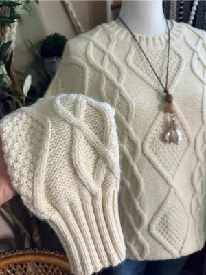 American Eagle Chunky Cable Knit Fringe Sleeve Sweater Small thumbnail 3