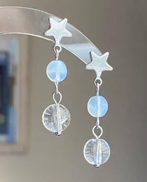 Handmade czech glass beads mix star dangle earrings 🌀⭐️💦 thumbnail 1