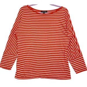 Lauren Ralph Lauren‎ M Orange Striped Top Boatneck Knit Nautical Preppy Coastal thumbnail 1