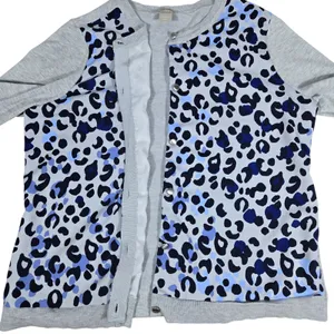 Chico's Grey Blue Leopard‎ Print Mixed Media Button Front Cardigan Sweater M thumbnail 5