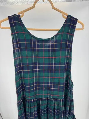 S.Roberts Green and Navy Plaid jumper Midi Dress drop pockets school girl vtg M thumbnail 9