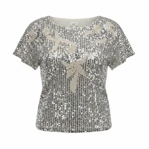 Vintage Elegance by Anujan 100% Silk Sequin Top Small Beaded White‎ Silver Party thumbnail 1