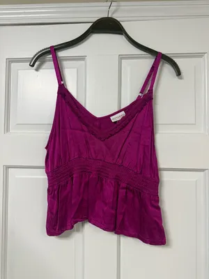 Shyanne Deep Magenta Lace-Trim Smocked Tank thumbnail 3