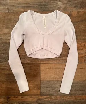 ALO Yoga Women’s White Ribbed Long Sleeve Crop Top thumbnail 1