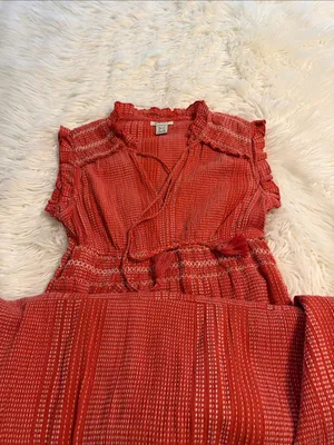 Ariat Coral-Red Tiered Maxi Dress with Tassel Tie size S excellent condition thumbnail 10