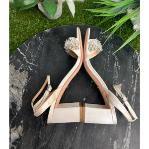 Badgley Mischka White Jeweled Block Heel Sandals thumbnail 10