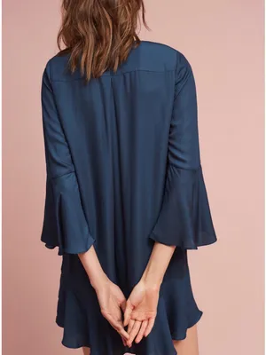 Anthropologie Maeve Galway Fluttered Bell Sleeve Dress Dark Turquoise Size XS thumbnail 2