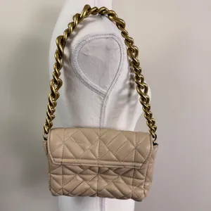 Zara Beige Quilted Shoulder Bag Chunky Gold Chain Strap Flap Closure Neutral thumbnail 2