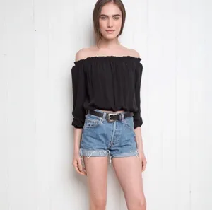 Brandy Melville Black Off the Shoulder Maura Long Sleeve Crop Flowy Ruffle Top thumbnail 2