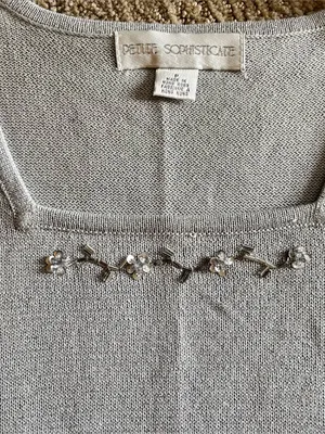 VNTG Petite Sophisticate Gray metallic Silver Sleeveless Knit Top beaded sequin thumbnail 2