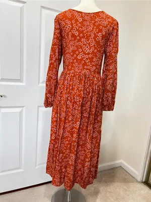 Susina Floral Smocked Bodice & Tiered Midi Dress Orange Burnt Orange Size Large thumbnail 13