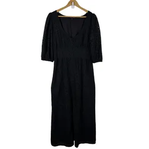 Boston Proper Eyelet Button Front Maxi Dress Size 10 Black Cotton‎ Minimalist thumbnail 2