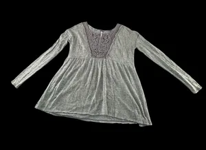 Free People Heather Gray Tunic with Lace Yoke thumbnail 1