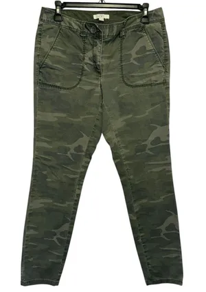 LOFT Camo Pants Petite‎ 6 Green Utility Stretch Casual Military Style thumbnail 1