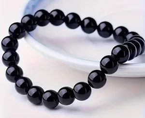 Unisex Black Onyx Stone 8mm Bead Bracelet Bohemian Inspired thumbnail 1