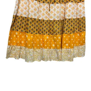 Boho Tiered‎ Midi Skirt L Yellow Patchwork Cottagecore Prairie Hippie Festival thumbnail 2