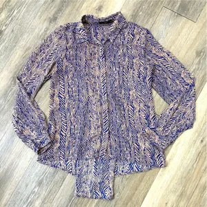 Hazel Hazel Blouse Womens Small Blue Beige Zebra Print High Low Button Back Top thumbnail 1