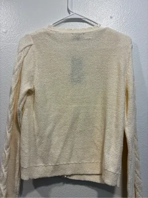 wild fable Cream Scalloped Cable-Knit Button Cardigan thumbnail 7