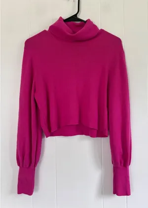 Wilfred Aritzia Magenta Merino Wool Cotton Cropped Turtleneck Sweater Medium thumbnail 1