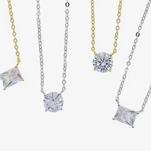 NEW Minimalist Gold Necklace with Simulated‎ Diamond Emerald Cut Pendant, 16-18” thumbnail 7