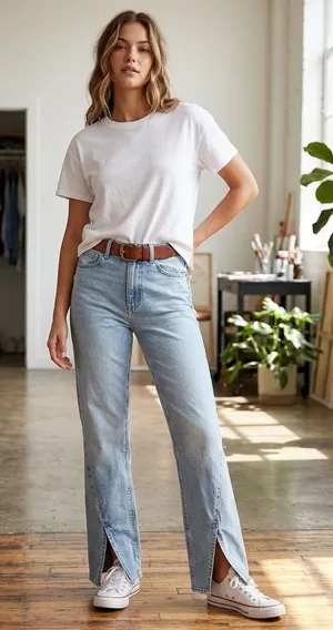 American Eagle 90s Bootcut  High Rise Light Wash Split Front Hem Jeans Size 12 thumbnail 1