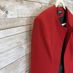 Kasper Womens 14 Blazer Red Longline Jacket Black Pick Stitch Collarless Career thumbnail 3