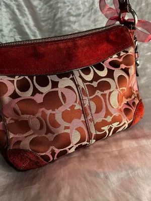 Vintage Y2K Coach Signature Burgundy Optic Suede Shoulder Bag thumbnail 3