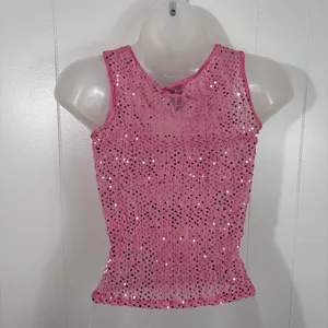 Vintage Y2K The Limited Pink Sequin Sheer Smocked Mesh Fitted Tank Top Clubbing thumbnail 4