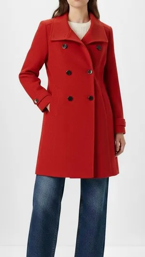 Charlotte Russe Red Wool Pea Coat Small Long Double Breasted Peacoat thumbnail 1