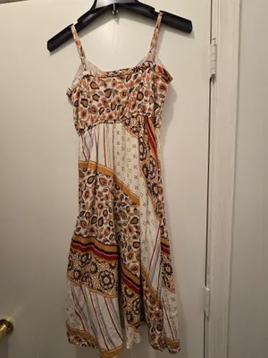 aerie Cream Maxi Dress with Mustard & Rust Patchwork Xs thumbnail 4