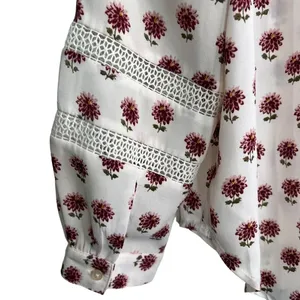 LOFT Floral Eyelet Blouse White M thumbnail 6