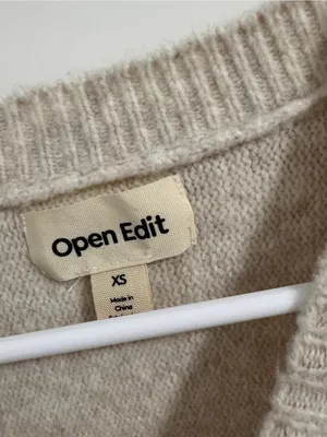 Open Edit Cropped Crewneck Sweater in Light Taupe thumbnail 2
