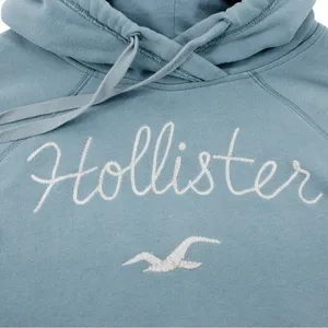 Y2K Hollister Baby Blue Spellout Hoodie Academia Preppy Comfort Coastal M thumbnail 4