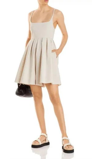 Rebecca Taylor Linen Square-Neck Pleated Romper Size 8 Color Rye thumbnail 1