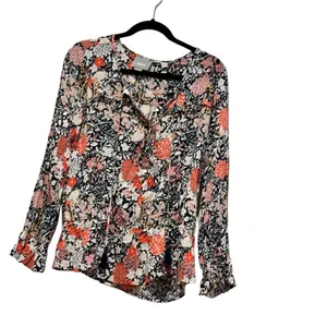 Anthropologie MAEVE PUFF SLEEVE BEGONIA PEPLUM FLORAL COTTAGE TASSEL TIES TOP M thumbnail 2