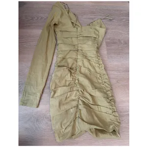 ZARA Linen Blend Asymmetric Olive Green Mini Dress XS Draped thumbnail 7