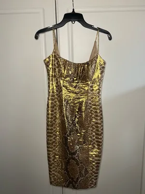 Vintage Y2K Tracy Reese Silk Gold Metallic Snakeskin Mini Party Dress thumbnail 2