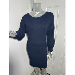 MESHKI Rafferty Navy Blue Knit Mini Sweater Dress XS NWT Boat Neck Puff Sleeve thumbnail 8