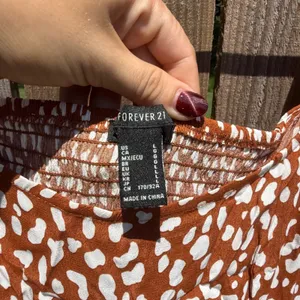 Forever 21 Rust Brown White Abstract Pebble Print Smocked Midi Dress Large thumbnail 2