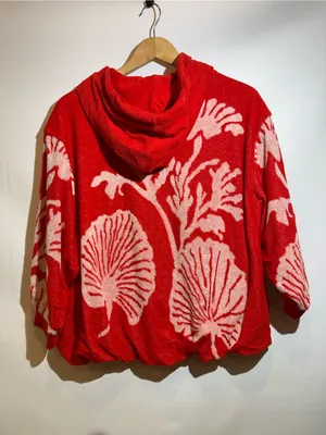 NWT Free People Shell Baby Cherry Combo Cotton Appliqué Oversize Pullover Sz XS thumbnail 3