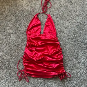 Better Be Red Satin Mini Dress thumbnail 2