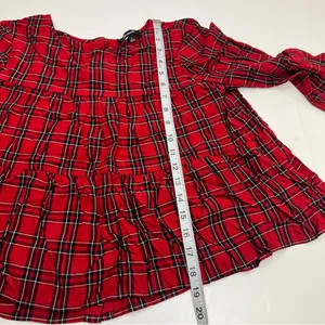 Madewell Red Black Small‎ Tartan Plaid Tiered Button Back Bell Fluted Sleeve Top thumbnail 9