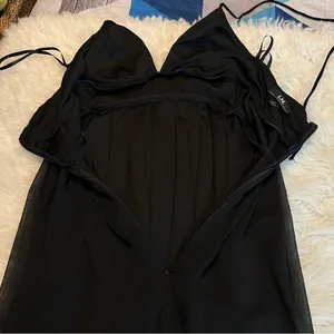 I.N. San Francisco cocktail dress size 3 Ties around neck pleats black blue thumbnail 8
