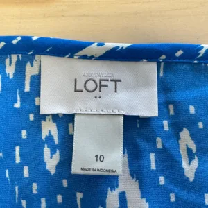 LOFT Ann Taylor Blue White Ikat Diamond High Low Midi Dress Size 10 333733 thumbnail 6