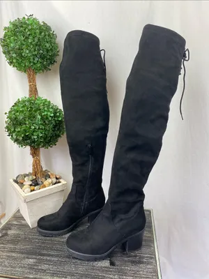 Dream Paris Black Laurence Chunky Sole Thigh High Faux Suede Boots 7.5 thumbnail 2