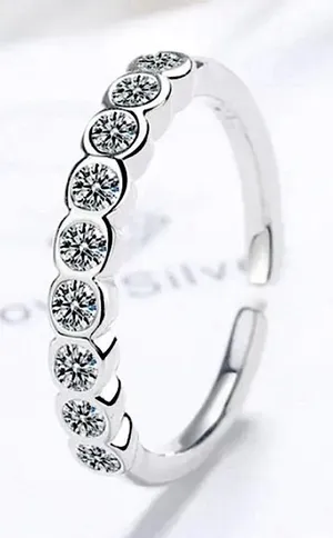 Boutique Dainty‎ 14k White Gold Plated Sterling Silver Synthetic Diamond Eternity Ring Sm thumbnail 1
